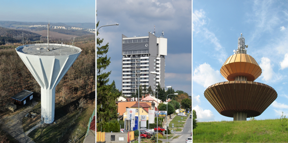 Obr. 6 Věžové vodojemy Brno-Kohoutovice, Olomouc, Teplice-Nová Ves
